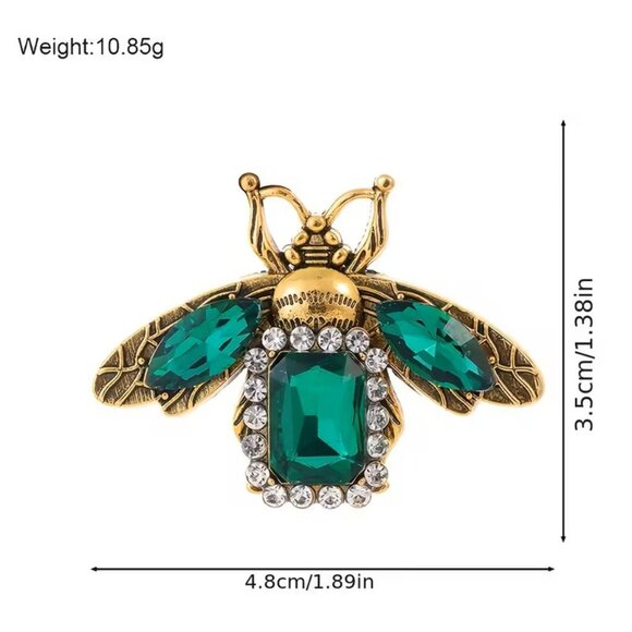 Bee Brooch Beautiful Emerald Rhinestone Pin Gemstone Glam Insect Bumble Sparkle - Picture 2 of 2